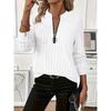 Høst og Vinter Dame Strikket Ribbestrikket Ensfarget Stoff Glidelås Langermet Dame T-skjorte
