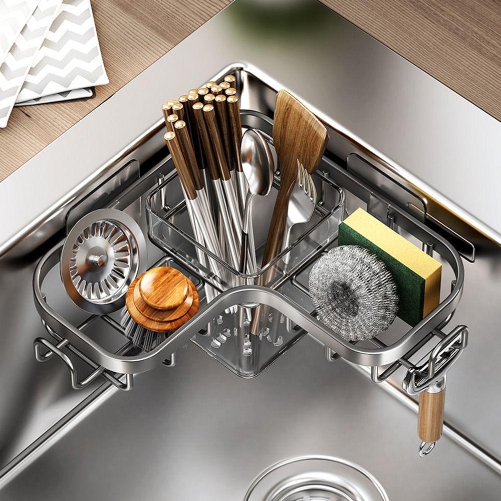 Carbon Steel Sink Drain Rack Wall Mounted Sponge Storage Basket Triangular Drainage Rack  for Home