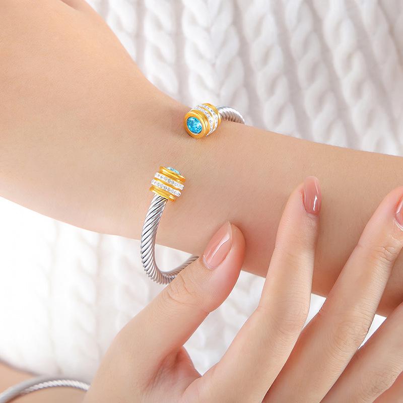 Titanium Steel Multi-Color Zirconia Open Bangle - Cross-Border Stainless Steel Hand Ornament