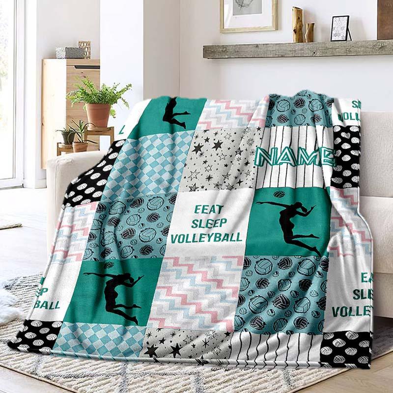 Green Volleyball Customize Your Name Blanket Used For Chair Office Sofa Bed Camping Soft And Warm Giving Friends And Relatives Birthday Gifts
