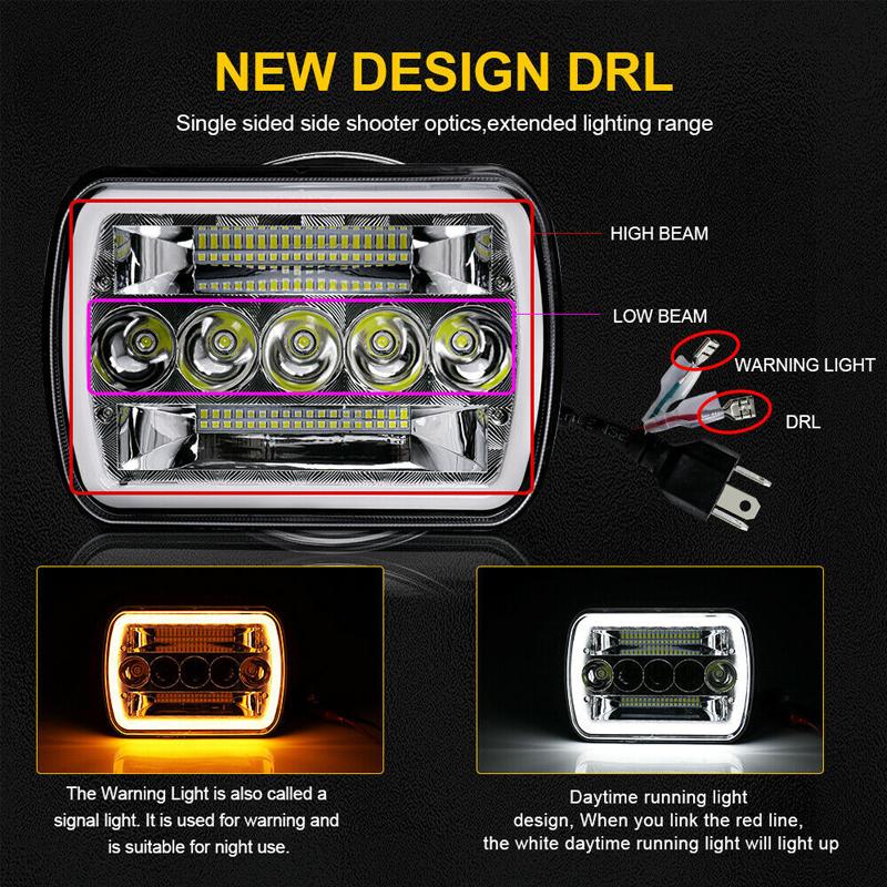 Vierkante 7-inch Koplampen 5x7 Met Opening Angel Eye Tweekleurig Groot- en Dimlicht Lamp Voor Jeep Wrangler Off-road Truck DRL Koplampen