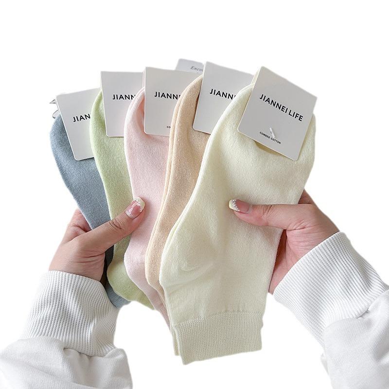 Summer Candy-colored Thin Cotton Socks for Women, Simple Mid-calf White Socks for Girls, Solid Color Versatile Women's Socks