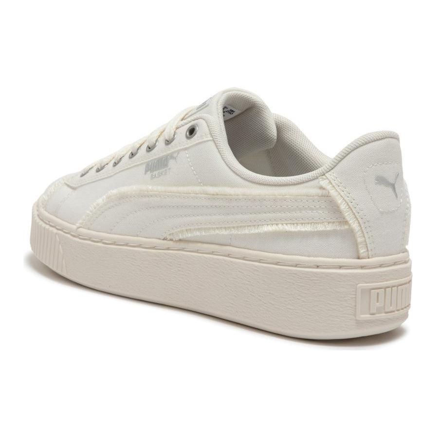 Puma Basket Platform Fringe Round Toe Lace-Up Low-Top Sneakers Women Sneakers Beige 399252-02