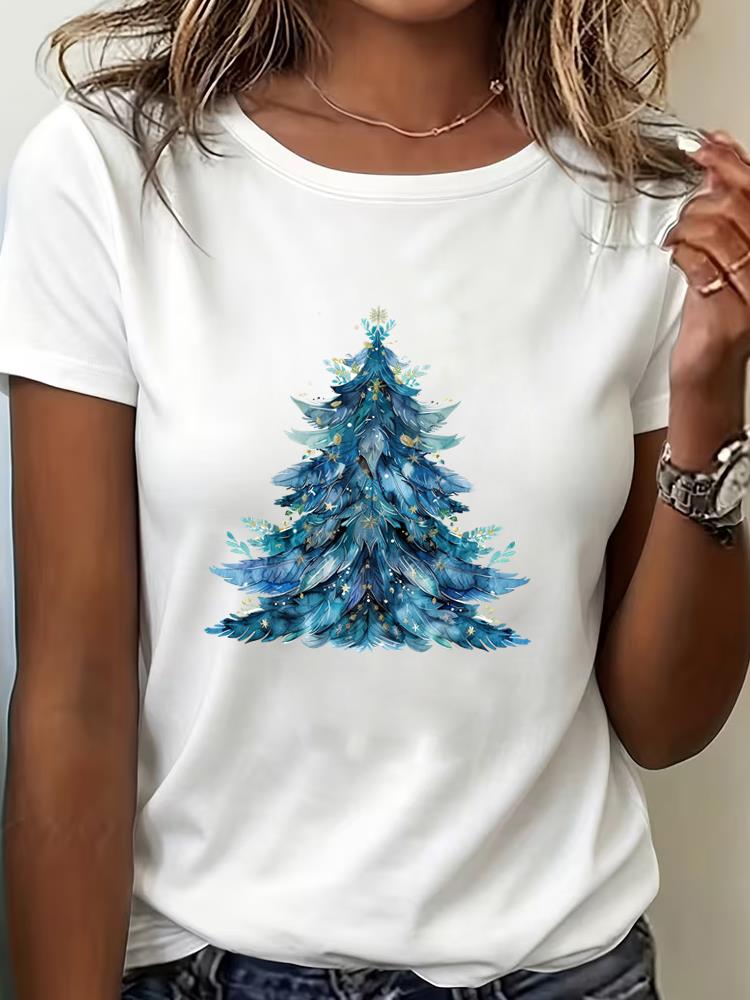 (Asian Size) cute style Tee Top Print New Year Clothing T Shirt Women Fashion Christmas Festival Female Woman Short Sleeve Graphic T-shirts
