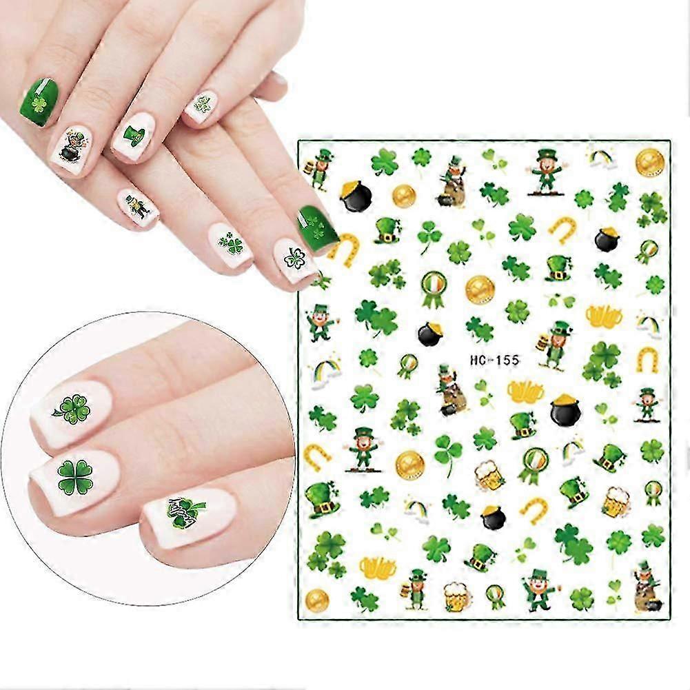 St. Patrick's Day Self-Adhesive Nail Art Stickers Decals Shamrocks Nail Stickers for Nail Supply Clover Leprechaun Dragon Luck of The Irish Nail Decal