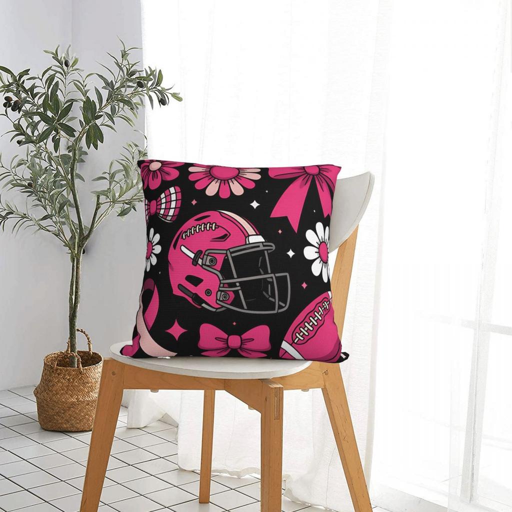 Football Breast Cancer Breast Cance Square Pillow Cases Cushion Cover Fashion Zipper Decorative Pillowcase for Car 45x45cm