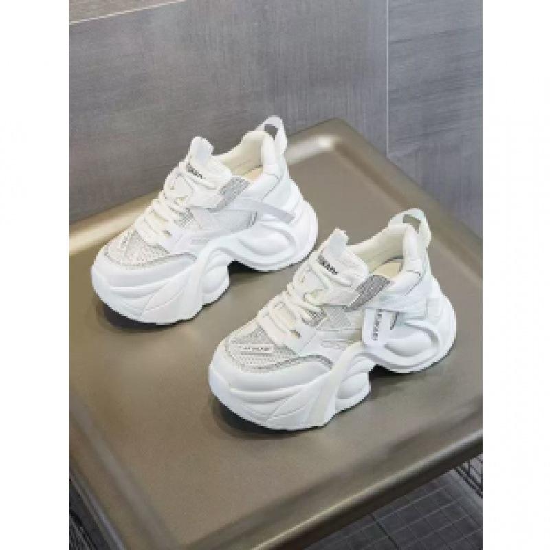 

Dad Shoes Girl 2025 Summer New Thick-soled Rhinestone Mesh Shoes 10cm Height Increase Casual Versatile Leather Little White Shoes 34 білий