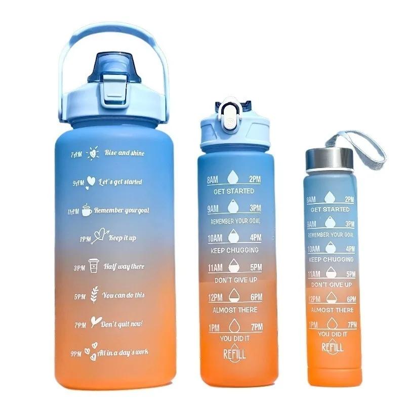 

3pcs/set 300ml 900ml 2L Large Sports Bottles Gradient Color Frosted Leakproof Water Bottle With Straw For Outdoor Fitness 2000ml 900ml 300ml