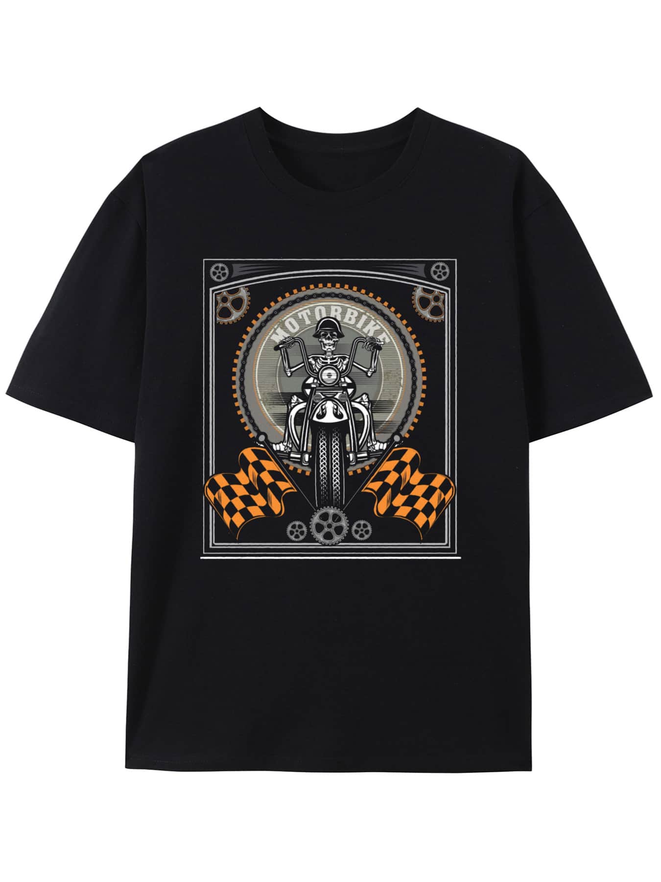 

Creative Printing Pattern Unisex T-Shirt Motorbike Skeleton Racing Gear Black T-Shirt S