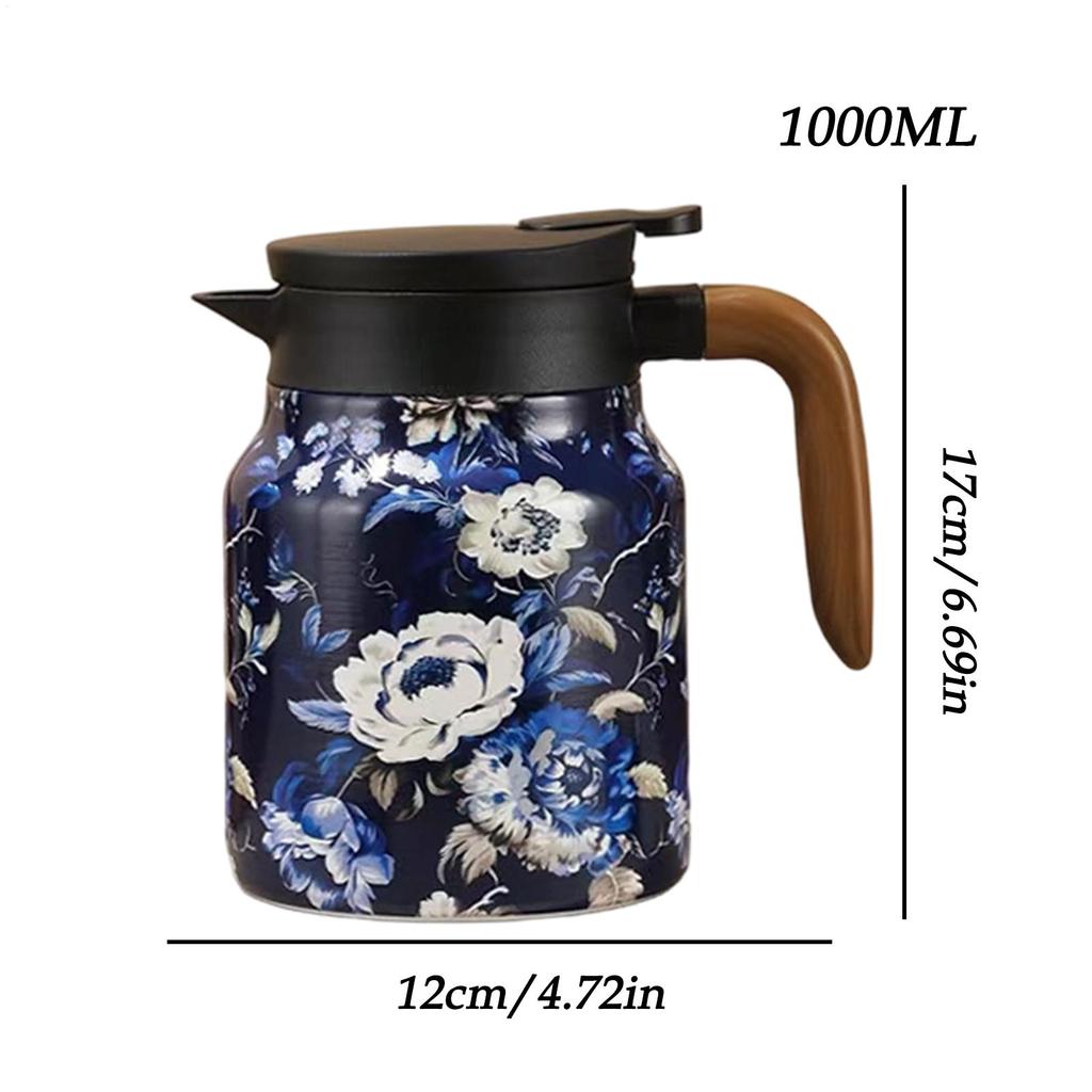 Tea Pot 1L Vintage Stainless Steel Insulated Leakproof Built-in Strainer Tea Water Kettle for Home Office Kitchen Apartment