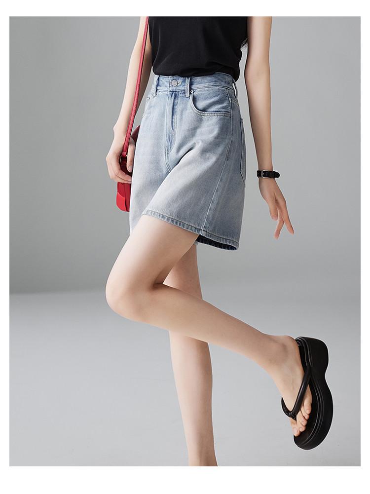 Cotton high waisted denim shorts for women in summer 2025, fashionable and versatile, slimming and wide leg pants