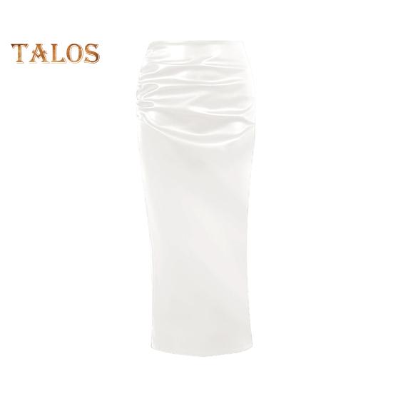 

Женская юбка-миди из искусственной кожи с высокой талией и запахом, однотонная длинная юбка, облегающая узкая юбка, уличная одежда M белый