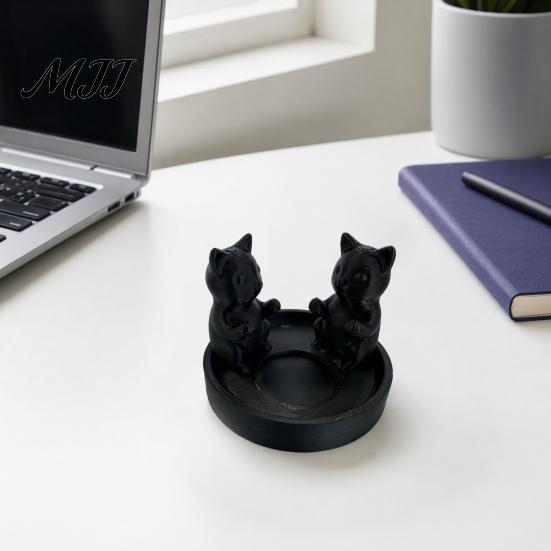 Small Cat Sculpture For Desk 3D Printed Candle Holder, Matte Sanding Aesthetic Desktop Decor, Integrated Bay Window Ornament Smooth Curved Sculpture,