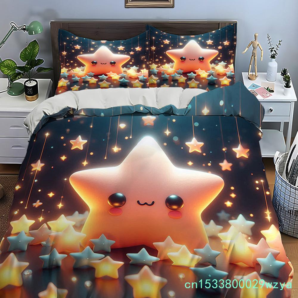 Cute Cartoon Stars Print Bedding Set Duvet Cover 1 Duvet Cover 2 Pillowcases Adult And Kids Bedding Set Luxury Children's Gifts