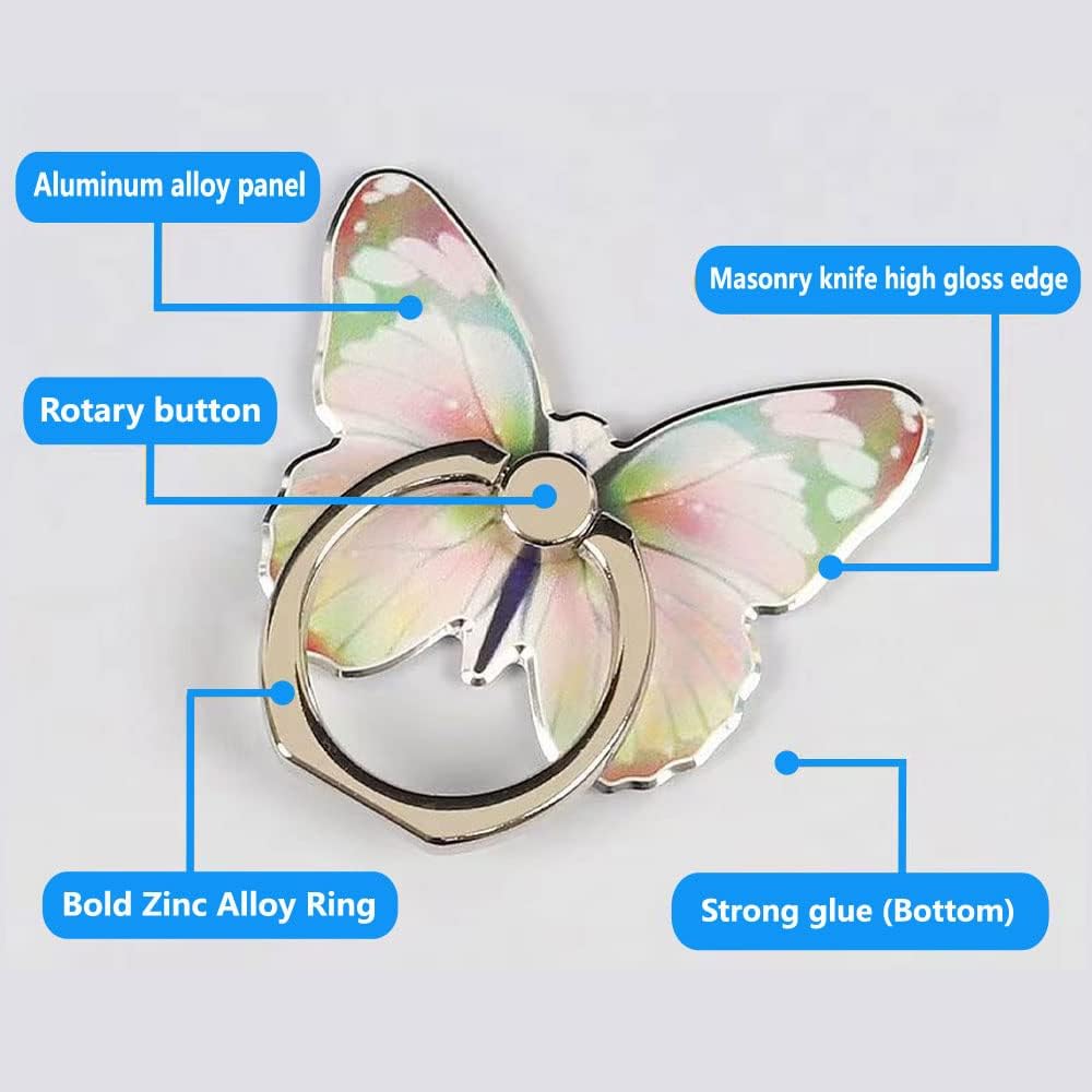 Cell Phone Ring Holder, Butterfly Phone Ring Grip Stand 360°Rotation Finger Ring Kickstand Compatible with iPhone,All Android Smartphone (Blue)