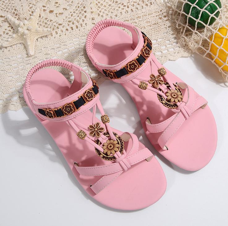 

Модные женские сандалии в стиле ретро с цветочным принтом, летняя обувь для шитья 43 розовый