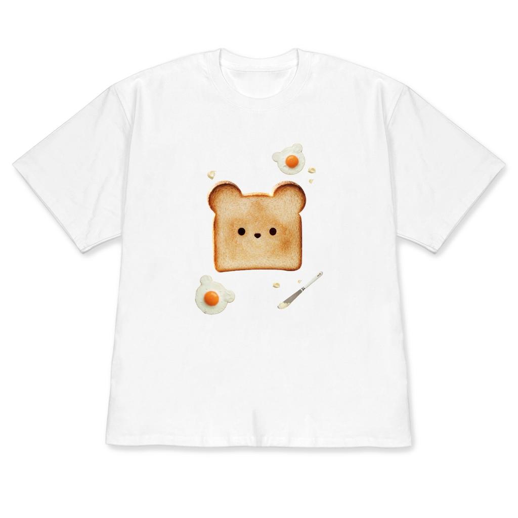 Korean Aesthetic Bear Toast Tshirt for WOMEN Girl Cute Breakfast Themed Short Sleeve Casual Versatile Crew Neck Tee Y2k Top