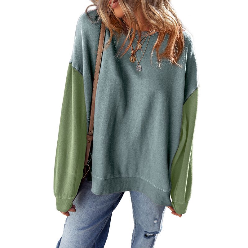 

Winter New Design Color Matching Hoodless Hoodie Women 2025 European and American Leisure Loose All-Match Long sleeve Top Women Light blue P704 XL code fits (70.00 kg-75.00 kg