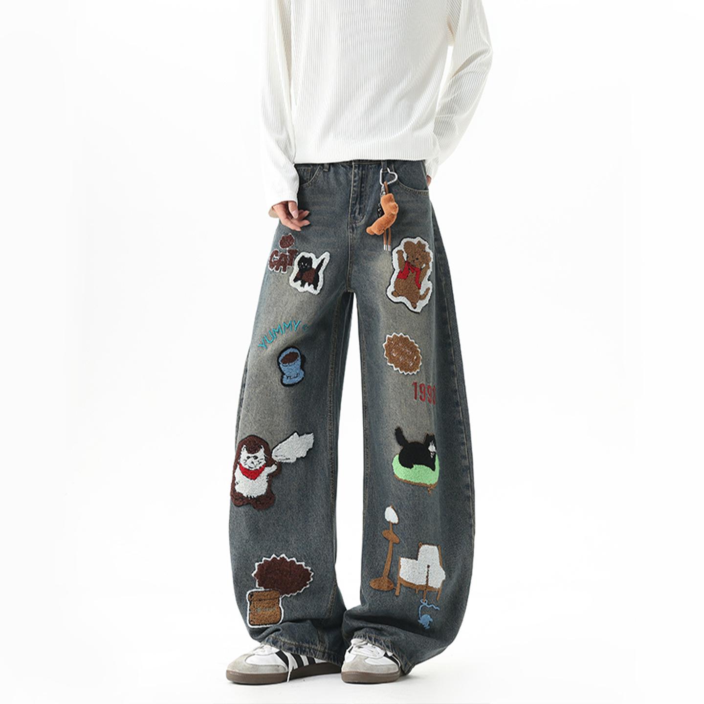 Мужские прямые джинсы JYL Американский винтаж Фальшивые двухкомпонентные Камуфляж Cleanfit Джинсовые брюки XXL бездна