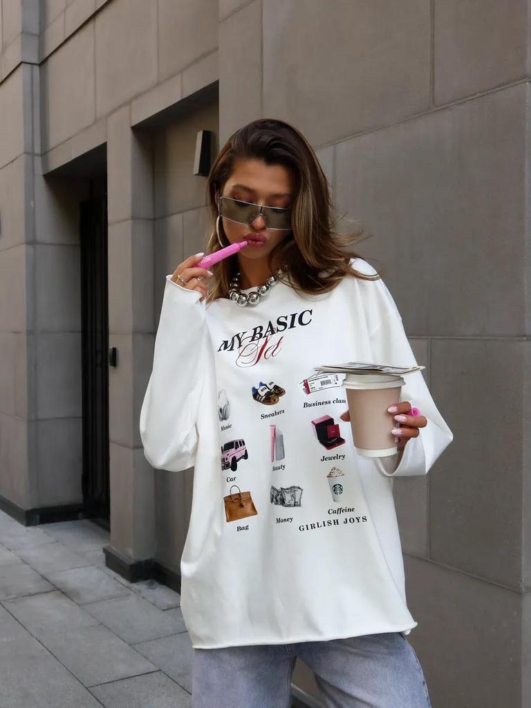 Autumn Cotton Long-Sleeve Tee: European & American Style, Fun Print, Age-Reducing, Trendy & All-Match