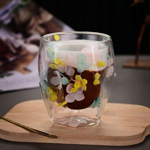 Ecarla Bicchiere Termico a Doppia Parete con Ortensia Colorata 350ml Szk88