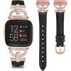 Minyee Leather Bands Compatible with Fitbit Versa 2/Fitbit Versa/Versa Lite Band Women, Dressy Slim Thin Leather Strap with D-Shaped Diamonds Metal