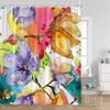 Floral Shower Curtain Colorful Flowers Birds Butterfly Botanical Green Leaves Bathroom Curtains Modern Bathtub Decor with Hooks