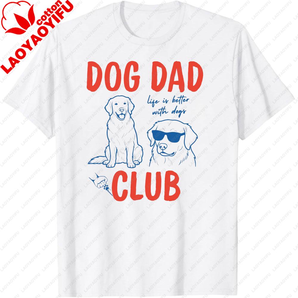 Dog Dad Club Shirt Golden Retriever Art Artsy Dog Lover Gift Modern Dog Dad Men Summer High Quality Cotton Graphic Print Tees