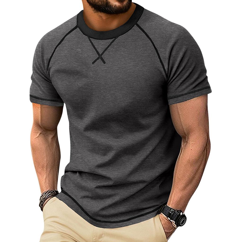 Men’s Short Sleeve Crew Neck T Shirt Basic Trim Casual Raglan Tee Comfortable Fit Top for Everyday Wear
