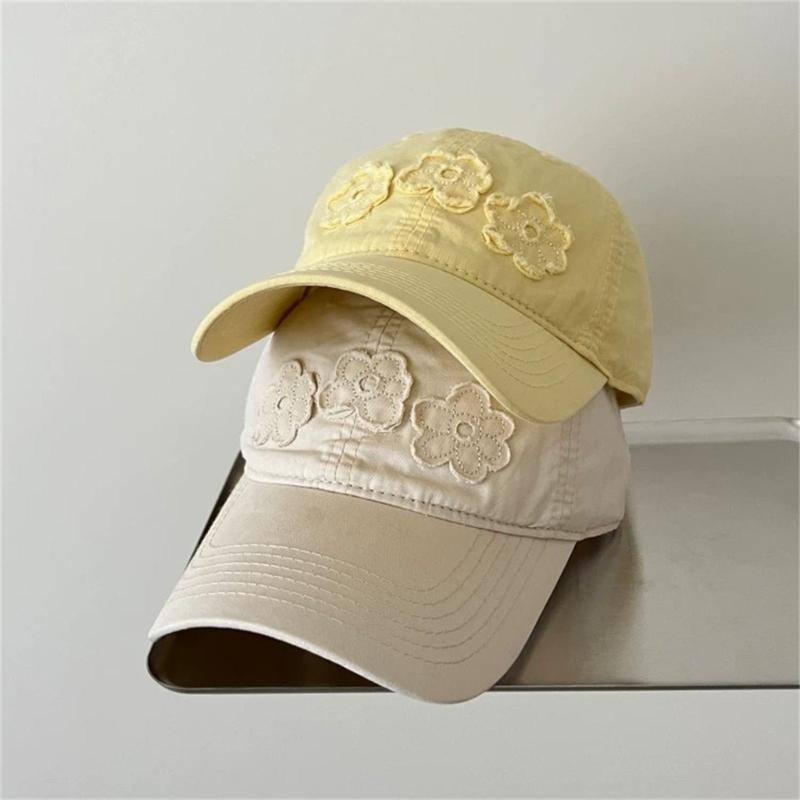 Embroidered Floral Baseball Cap For Women Sun Protections Breathable Acrylic Adjustable Belt Hat
