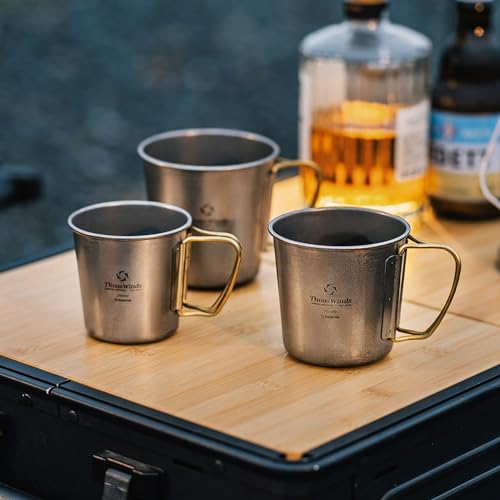 Caneca de Titânio Thous Winds, Caneca Individual, Caneca para Exterior, Titânio, Leve, Durável, Fogo Aberto, Estilosa, Acampamento Solo, Acampamento, Inclui Saco de Armazenamento em Rede