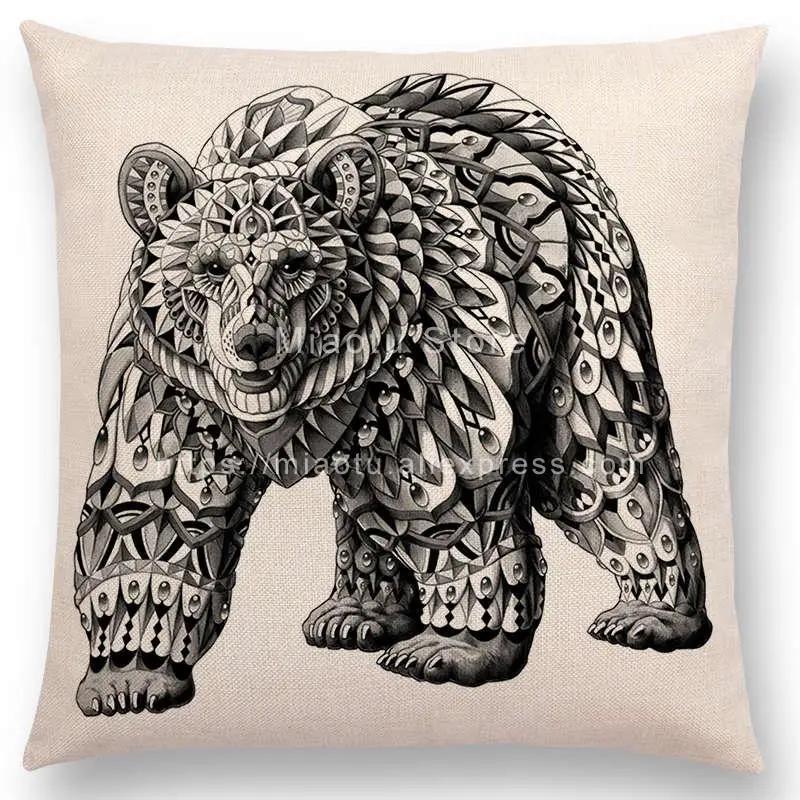 New Ornate Brave Animals Totems Free Beast Faith Tattoo Prints Cushion Cover Sofa Throw Pillow Case Owl Elephant Shark Bear