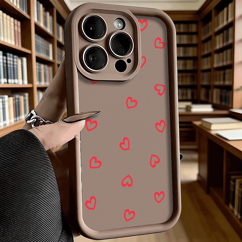 Red Heart Doodle Pattern Phone Case for iPhone 17 16 15 14 13 12 11 Pro Max Plus Anti Scratch, Gel Flexible Protective