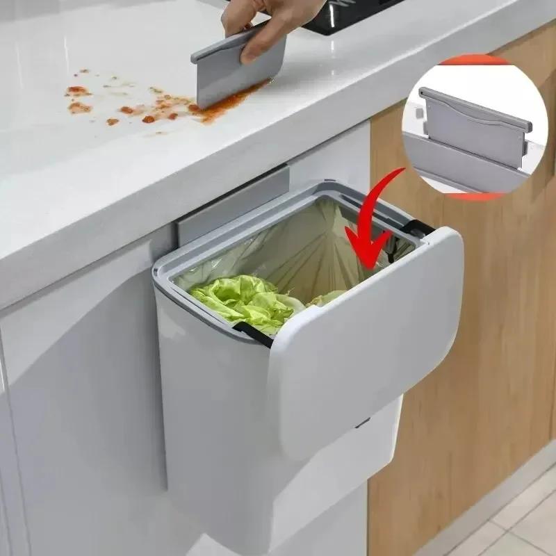 Non Perforated Sliding Cover Large Capacity Kitchen Waste Storage Bin, Household Kitchen Bathroom Wall Mounted Garbage Bin