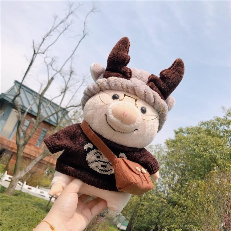 Plush Cute Pig Doll Wearing Sweater Glasses Crossbody Bag Design Gift For