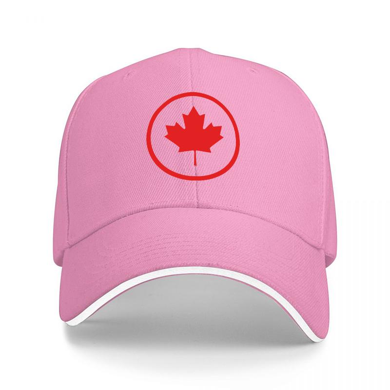 Canada Esdoornblad Logo Zwarte Baseballpet met Rood Cirkel Ontwerp Klassieke Verstelbare Pet voor Unisex en Dames Buitenkleding