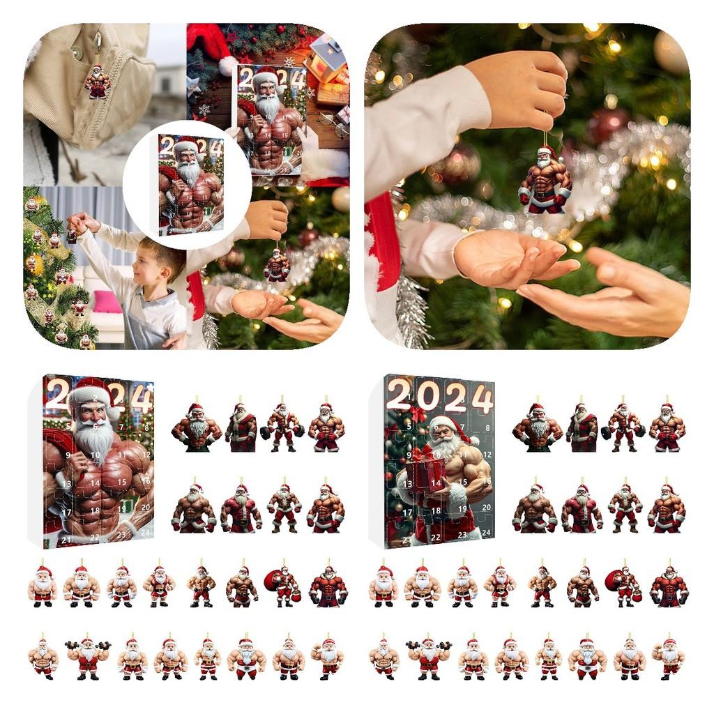 Unique Muscular Santa Claus Acrylic Christmas Ornament Mini Blind Box Set Ideal For Festive Decor