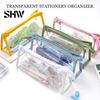 Portable Makeup Gadget Pouch Transparent PVC Pencil Case, Large Capacity Waterproof Stationery Korean Style Holder Organizer, Durable Zipper