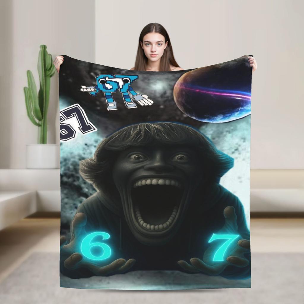 67 Six Seven Funny Meme Blanket Quality Warm Soft  Throw Blanket Winter Girls Boys Living Room Graphic Bedspread