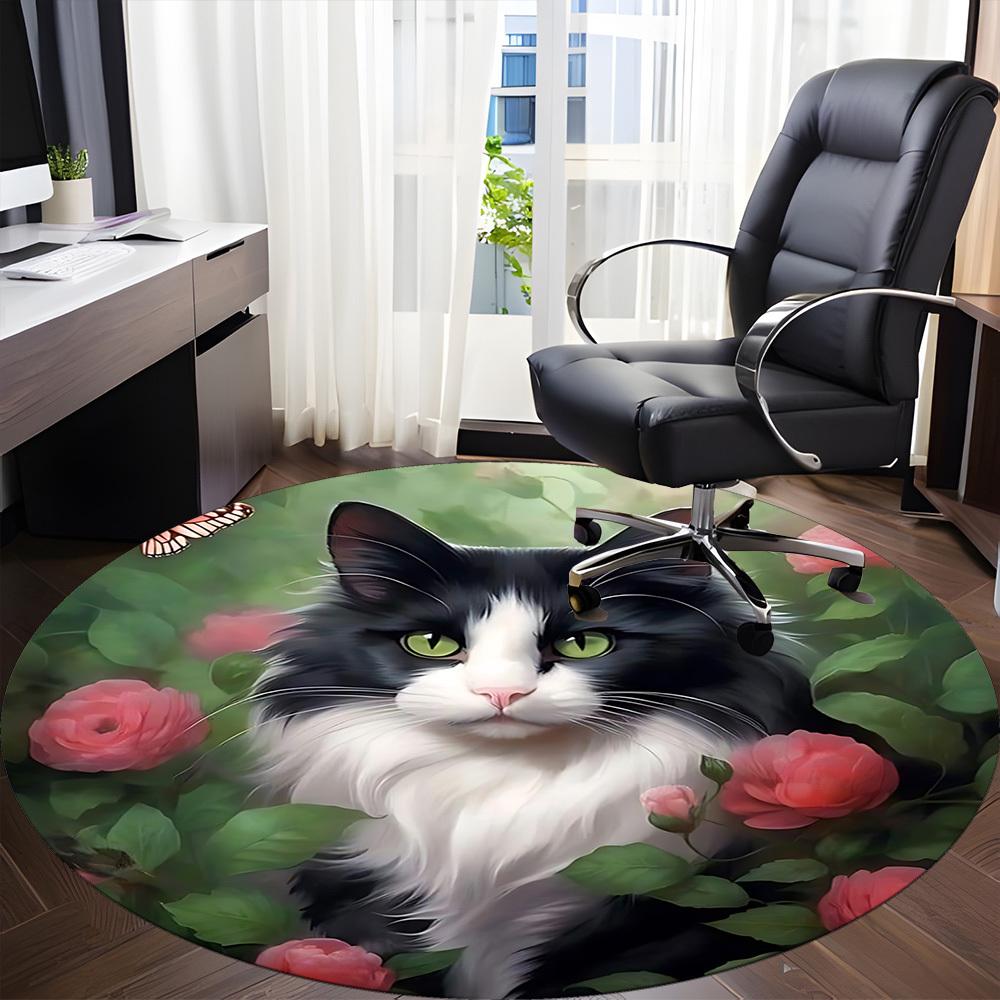 1pc Cat Roses Butterfly Chair Carpet for Office, Non-slip, Soft and Durable Office Rug for Decoration, Perfect for Office yy251229111