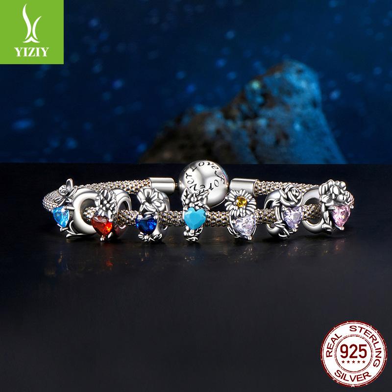 Twelfth Birthstone Flower Silicone Beads 925 Sterling Silver Diy Beaded Bracelet Accessories Bead Separator