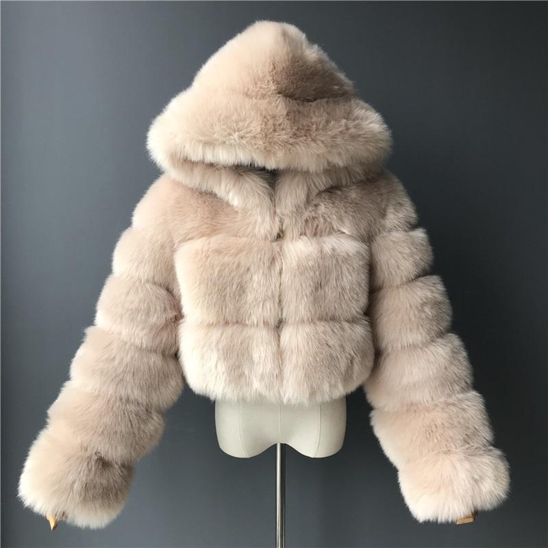 Women's Cropped Hooded Faux Fur Coat, Fluffy Warm Winter Short Jacket, Fashion Furry Outerwear