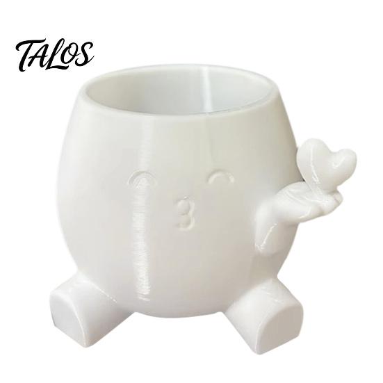 Small Decorative Pot for Window Sill Cute Succulents Planter, 3D Printed Plant with Hand Holding Heart, Ceramic Look Matte White Planter Resin Flower
