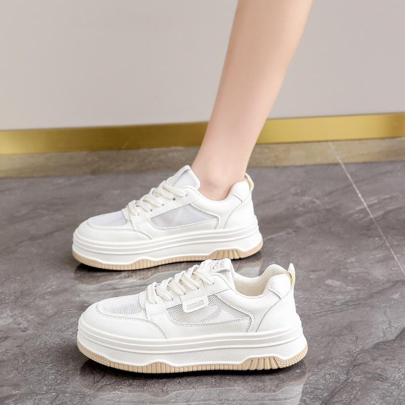 Platform white shoes women's versatile spring and autumn muffin 2025 summer breathable mesh new popular casual sports board shoes