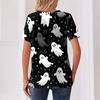 Women's Casual Halloween Print V Neck Short Sleeve Button Front Top Lightweight Comfortable Fit
