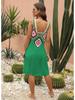 Ethnic Style Women's Mixed Color Hand-Crocheted Patchwork Spaghetti Strap Cutout Beach Cover-up Dress