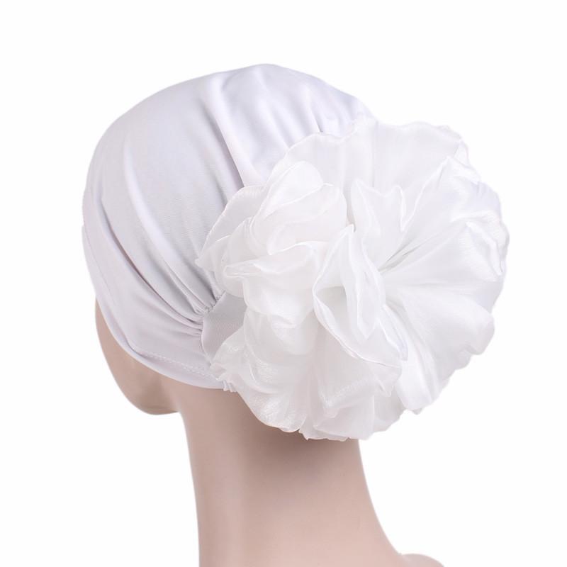 Fashion Women Big Flower Hijab Bonnet Muslim Stretch Headscarf Islamic Head Wrap Turban Caps Ladies Hair Accessories Chemo Hat