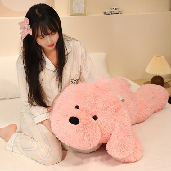 Jucărie de Pluș Câine Mare Drăguț Animal de Pluș Pernă cu Fundă 130/160cm Păpușă Câine Moale și Pufoasă pentru Copii Fete Pernă Mare Pufoasă pentru Sprijin la Pat