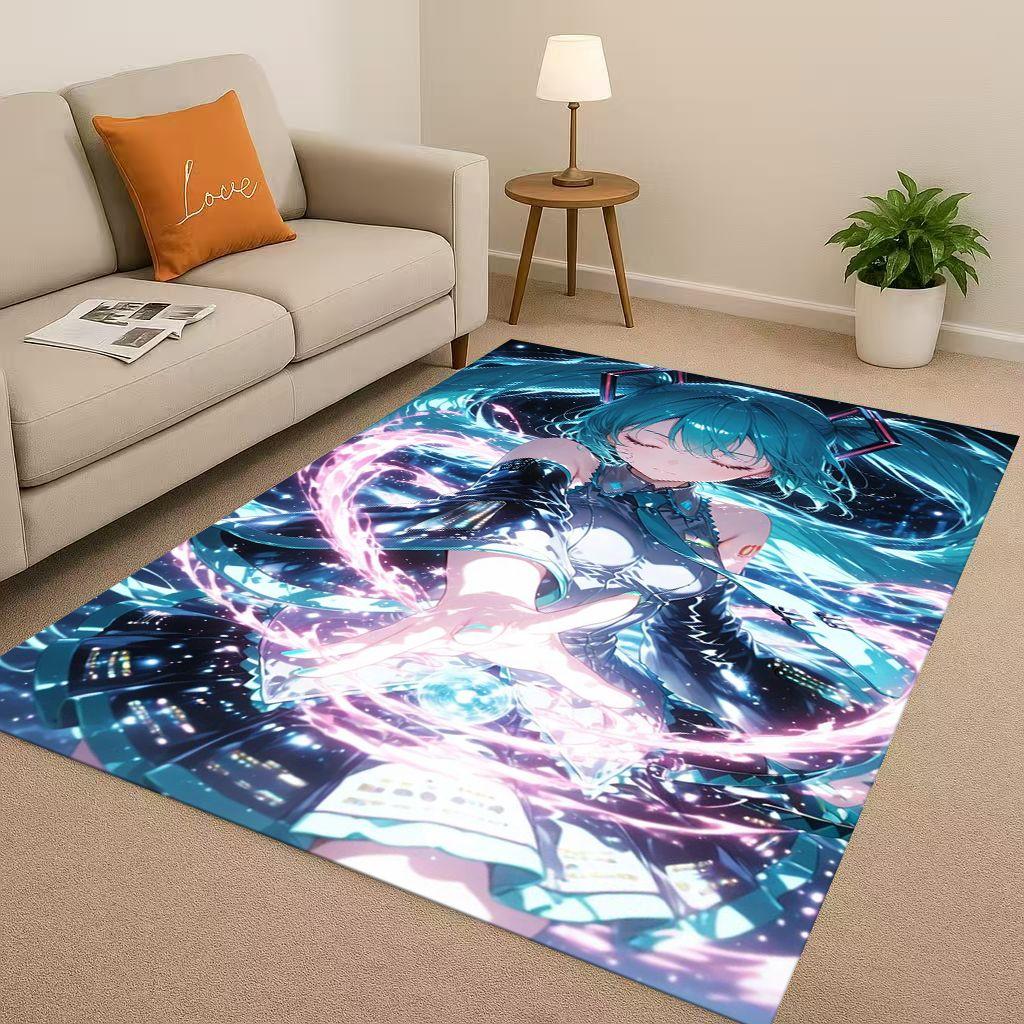 3D Kawaii M MIKU Music Cartoon Girl Living Room Non Slip Area Rug Carpet for Bedroom Playroom Sofa,Easy Clean Home Decor Doormat