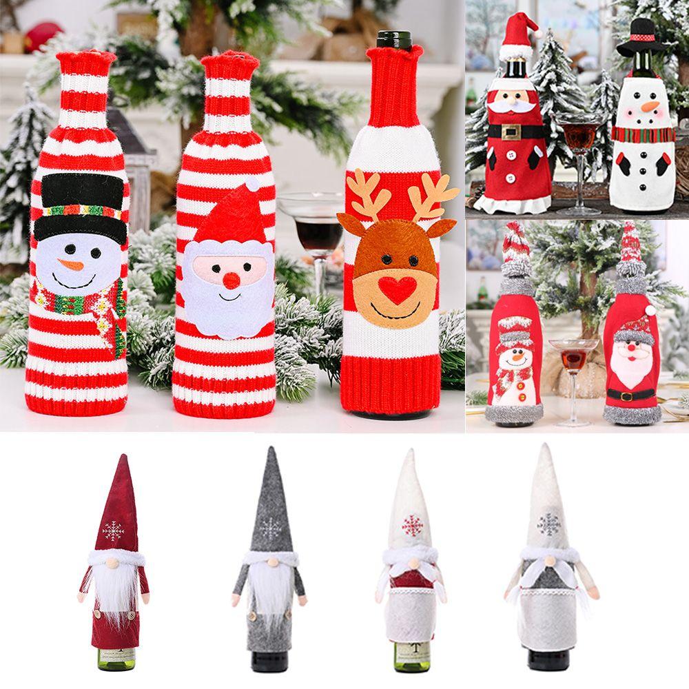 Party Table Decor Xmas Gift Santa Claus Wine Bottle Cover Bottle Dress Up Christmas Ornaments